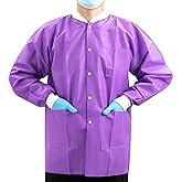 JMU 10-100 Pack Disposable Lab Jackets, SMS Disposable Medical Jackets for Adult, Knit Cuffs Collar, 3 Pockets