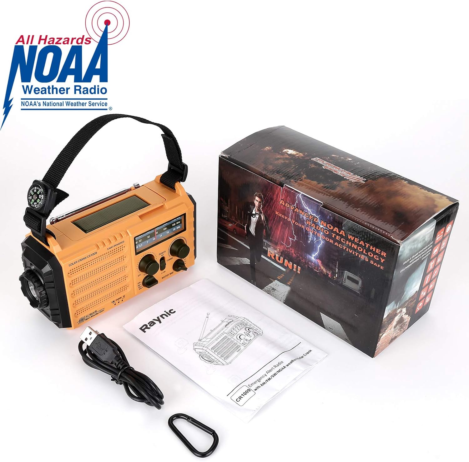 Weather Radio Raynic Solar Hand Crank Emergency Radio 5 Ways Powered AM/FM/SW/NOAA Weather Alert Portable Radio with Flashlight, Reading Lamp, Cellphone Charger and SOS Alarm (Yellow): Home Audio & Theater