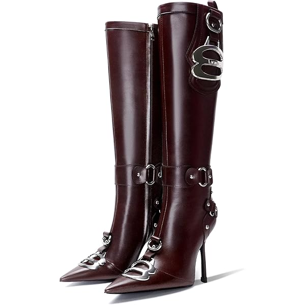 VERISSON Botas De Tacón Alto Para Mujer, Botas Largas Sobre La Rodilla, Rojo Lacado, 46 EU