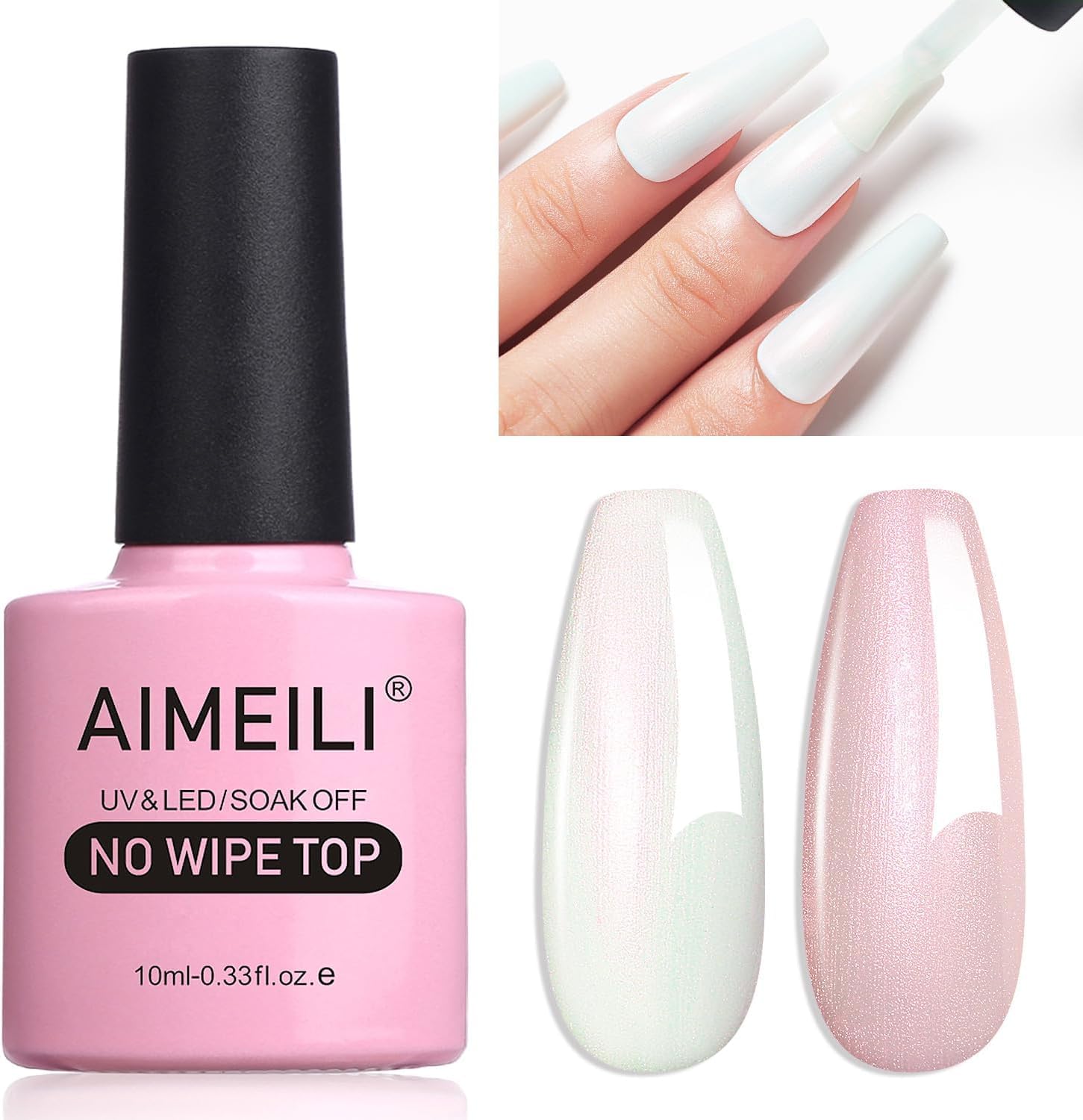 AIMEILI 2 in 1 Shiny Pearl Top Coat Semi-Permanent Gel Nail Polish Pearlescent Glitter Finish No Wipe Top Coat Long Lasting 8ml - 06