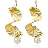 WASAIE Geometric Large Abstract Statement Earrings For Women,Gold Plated Long Big Earring for Party Wedding