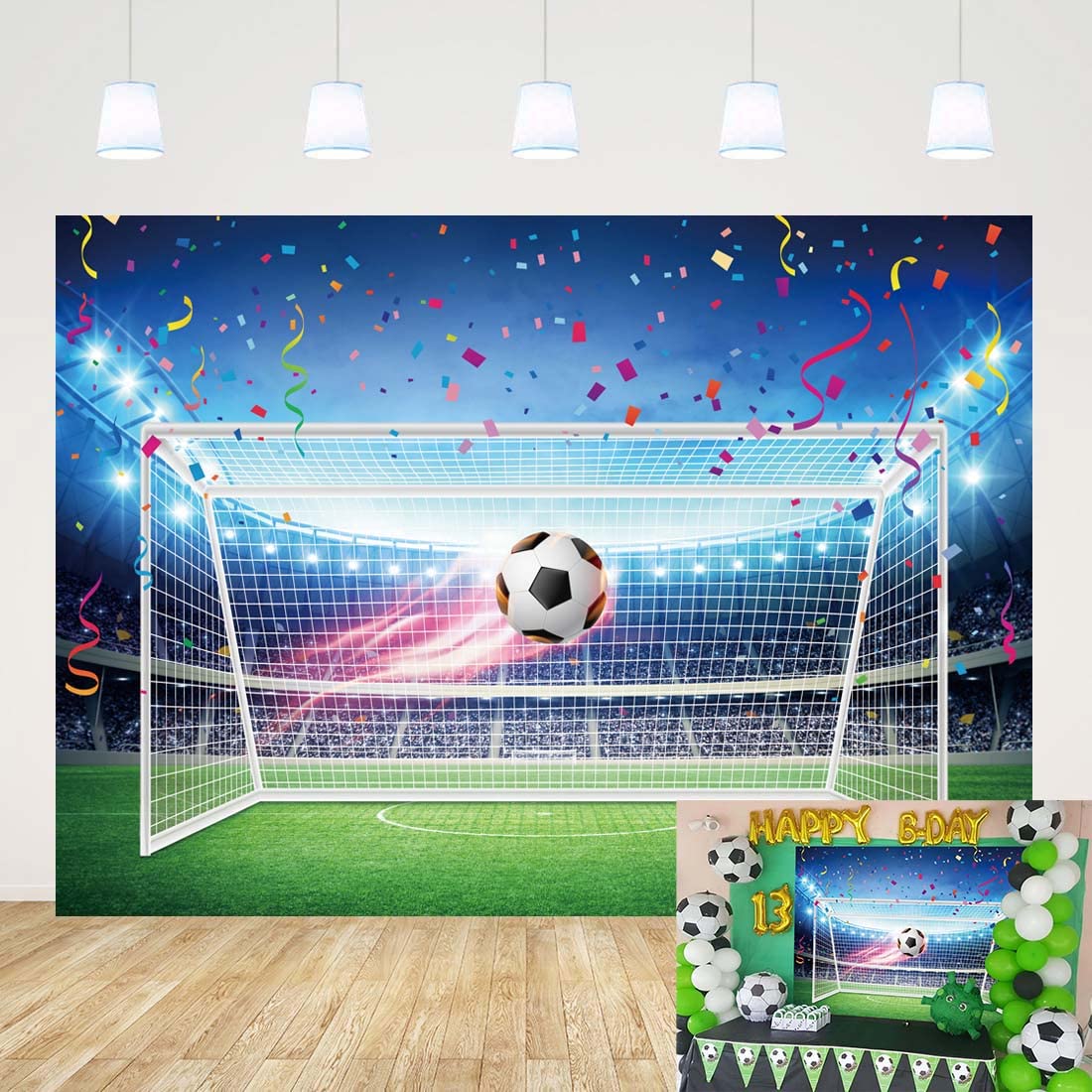 Football Backdrop Stadium Auditorium Light Photography Background Boys Soccer Sports Theme Party Banner Newborn Baby Shower Photo Booth Props (7x5FT)