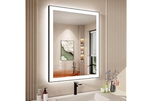 ISTRIPMF 28x36 Inch LED Bathroom Mirror with Black Frame, Backlit and Front Lighted Bathroom Mirrors for Wall, Anti-Fog, Dimmable, Memory, Shatterproof, LED Vanity Mirror for Bathroom