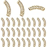 PH PandaHall 30PCS Curved Tube Beads Tibetan Tube Slide Beads Alloy Noodle Beads Tube Spacer Beads 32 mm Long Curved Loose Beads for Necklace Bracelet DIY Jewelry Making Hole: 4 mm Antique Gold