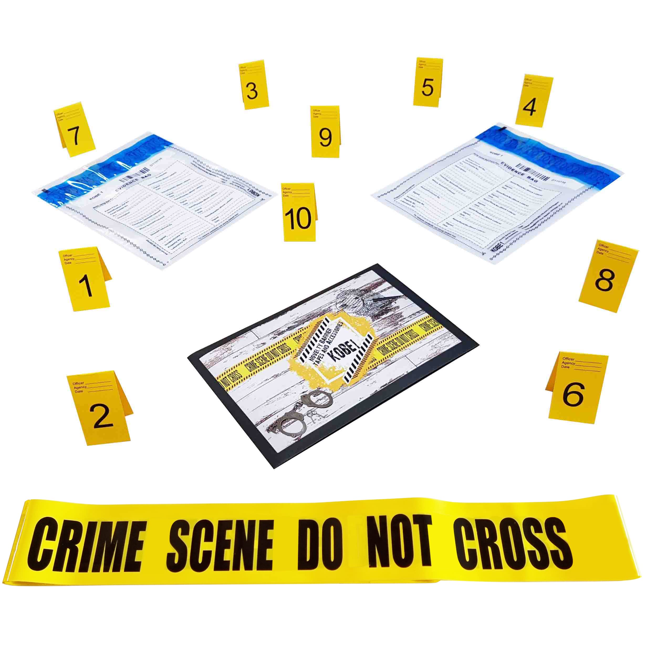Kobe1 Crime Scene Kit:Crime Scene Do Not Cross Tape (6mx1),Evidence Bags (x2),Photo Evidence Frames(Cards:1 to 10),(7cm x 4cm Folded)