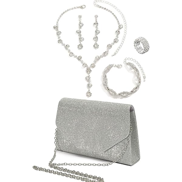 Amazon.com: 4 Pieces Silver Clutch Purse Rhinestone Jewelry  display picture 1