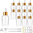 PYAWI 12Pcs 1 oz Square Dropper Bottles for Essential Oils, 30ml Clear Square Glass Bottles with Eye Droppers,tincture bottles,Travel Bottles for Essential Oils, Liquids,perfume (Gold cap)