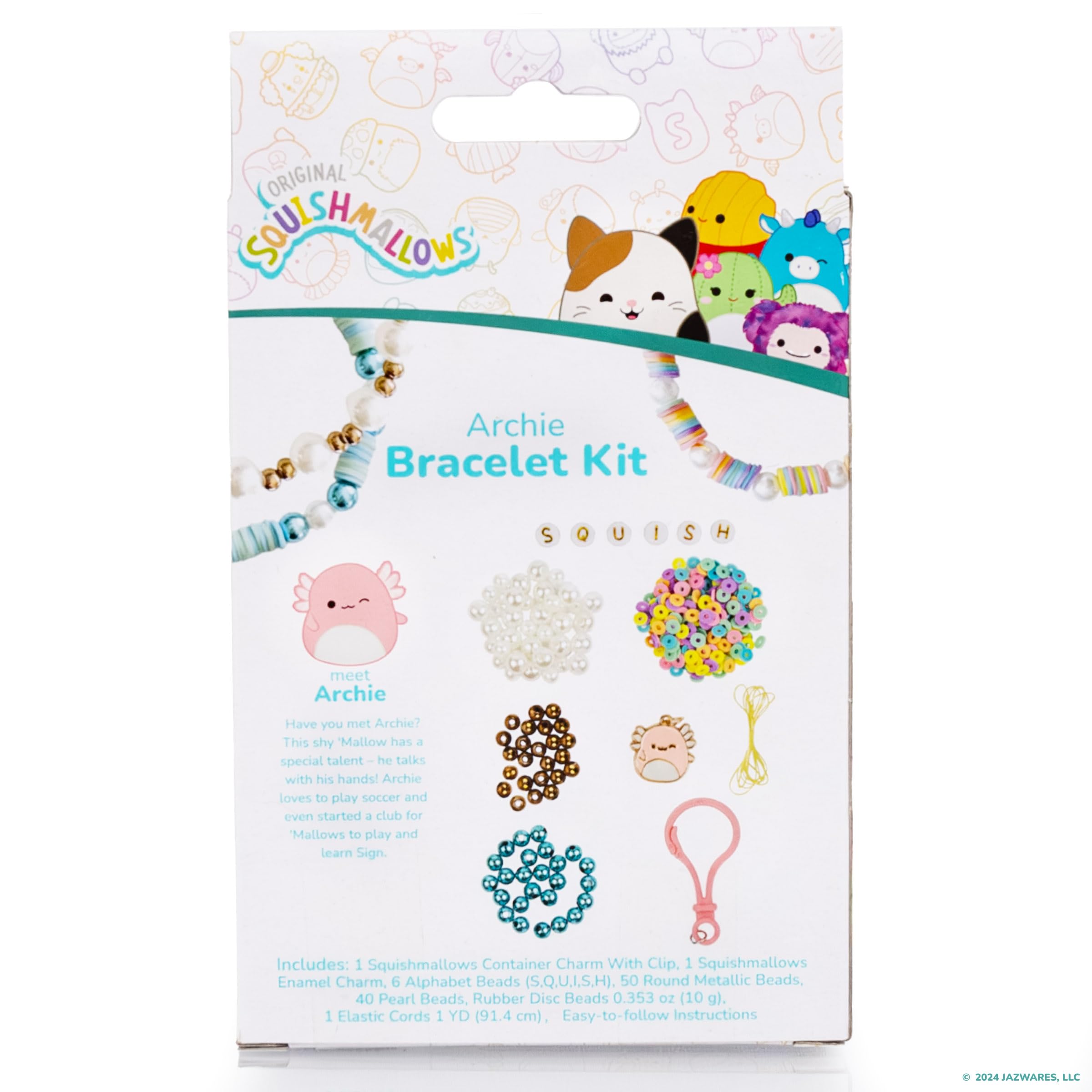 Original Squishmallows Archie The Axolotl Bracelet Kit, Friendship Bracelet Kit, Charm Bracelet Making Kit, Gifts for Girls, Squishmallows for Boys, Craft Kits