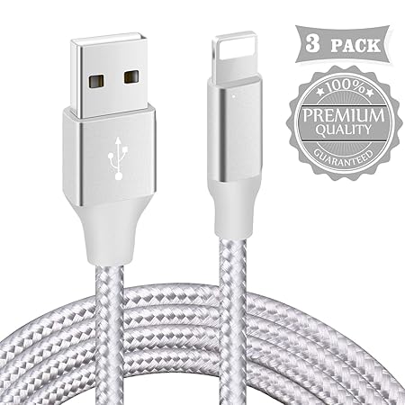 Mitesbony Phone Ladekabel [3 Stück 2m] Nylon Geflochten Phone Kabel CE Zertifiziert Kompatibel mit XS/X/ 8/8 Plus/ 7/7 Plus/ 