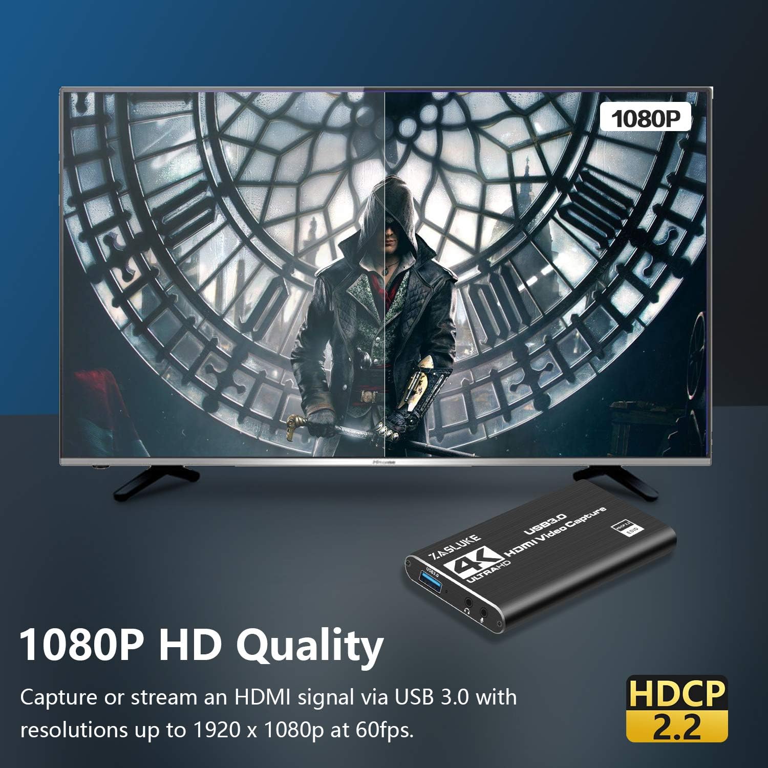 ZasLuke 4K HDMI Game Capture Card, USB 3.0 HDMI Video Capture Device with HDMI Loop-Out 1080P 60FPS Live Streaming Game Recorder Device for PS4, Nintendo Switch, Xbox One&Xbox 360 and More (Black): Computers & Accessories
