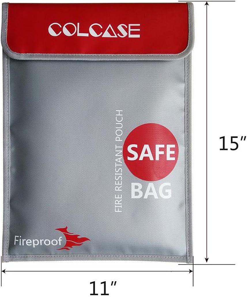 COLCASE Fireproof Document Bag 15 x 11 Inches Non-Itchy Silicone Coated Fire Resistant Bag Fireproof Safe Storage for Money, Documents, Jewelry and Passport - - 
