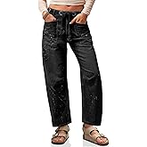 Cicy Bell Womens Baggy Barrel Horseshoe Jeans Wide Leg Drawstring Vintage Denim Pants with Front Pockets