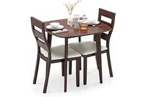 Giantex 3-Piece Dining Table Set for 2, Wooden Square Kitchen Table and 2 Chairs with Padded Seat, Ladder Back, Space-Saving 
