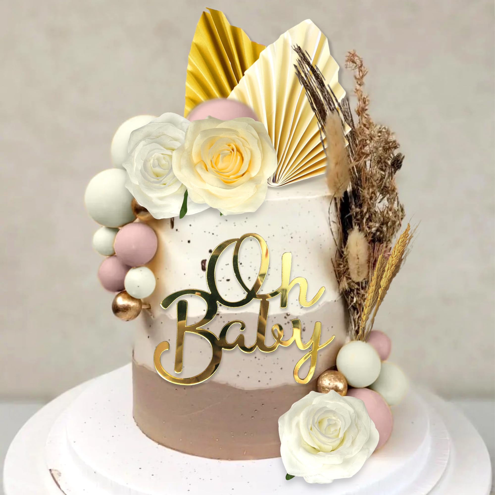 JeVenis Boho Baby Shower Cake Decoration Oh Baby Cake Topper Gender Reveal Cake Toppers Baby Shower Party Supplies Gender Reveal Party Supplies