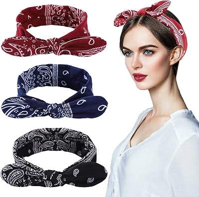 TSHAOUN 3pcs Women Head Scarf Retro Headband Vintage Boho Bow Pattern Wire Wrap