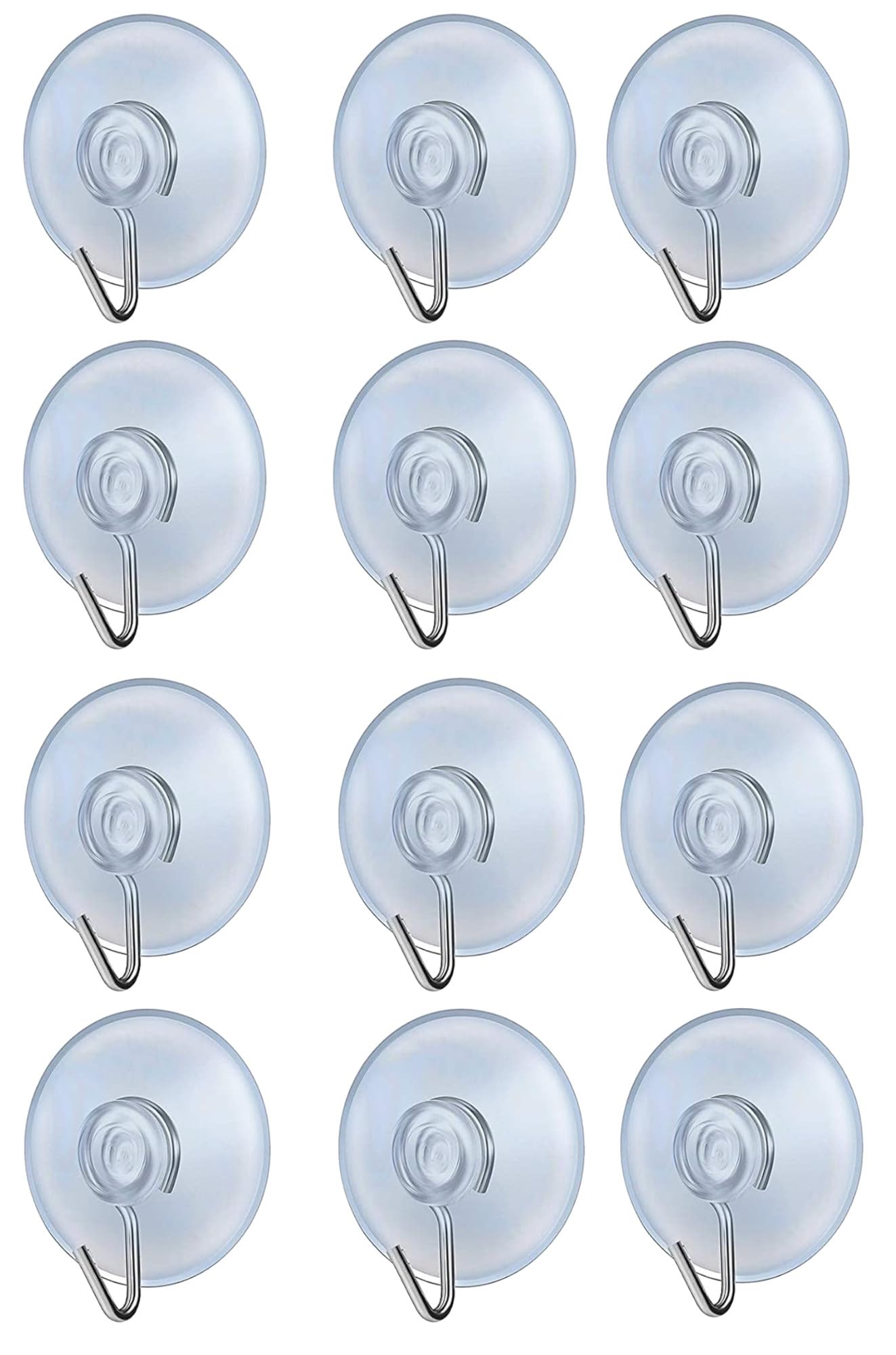 fiXte Suction Cup Hooks Clear PVC Sucker Pads 45mm Kitchen Wall Hangers Window Sucker Hook No Drill for Glass Tile Door Bathroom Shower Christmas Lights Hanging Wreath (Pack of 12)