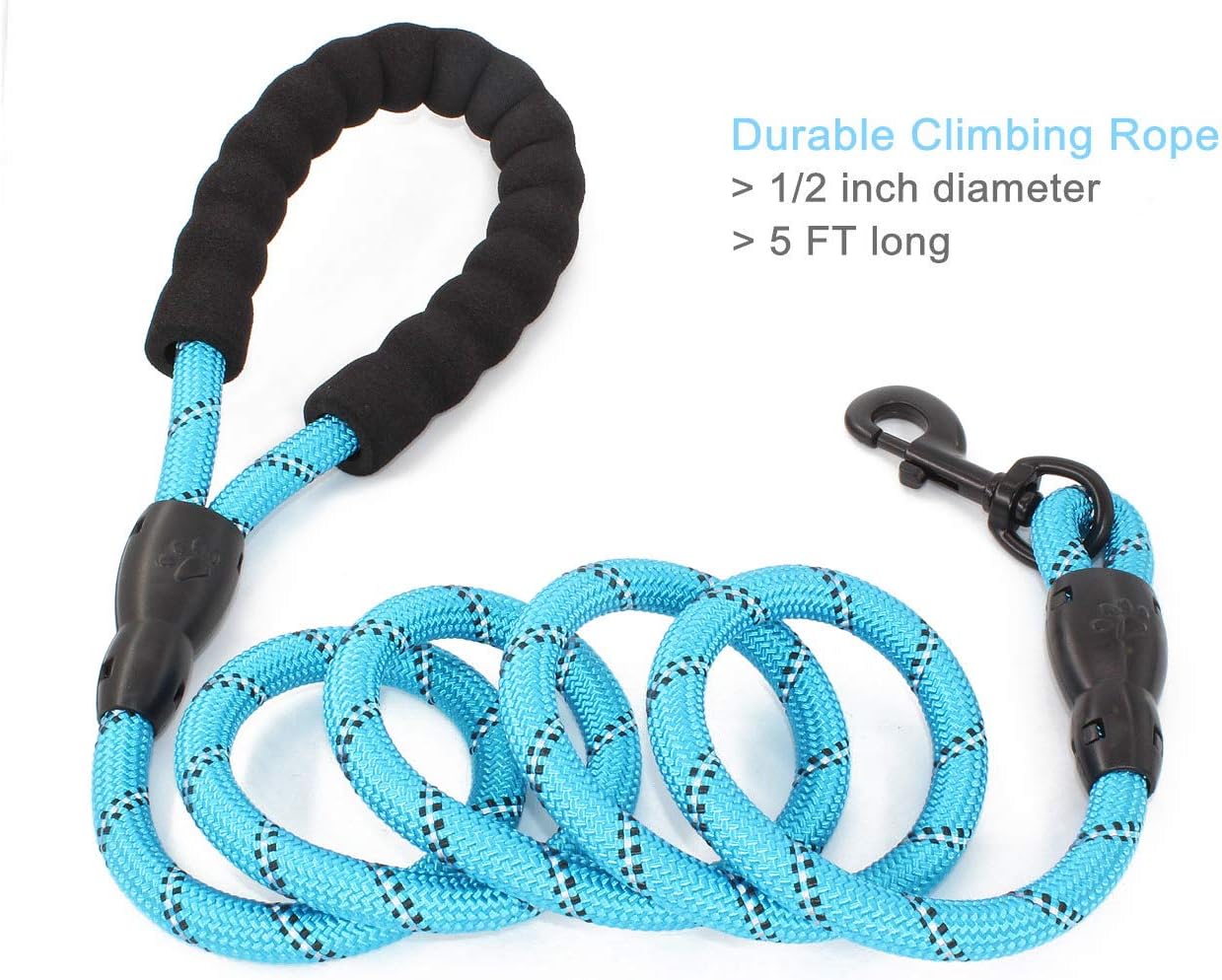 BAAPET 5 FT Strong Dog Leash with Comfortable Padded Handle and Highly Reflective Threads for Medium and Large Dogs (Black) : Pet Supplies