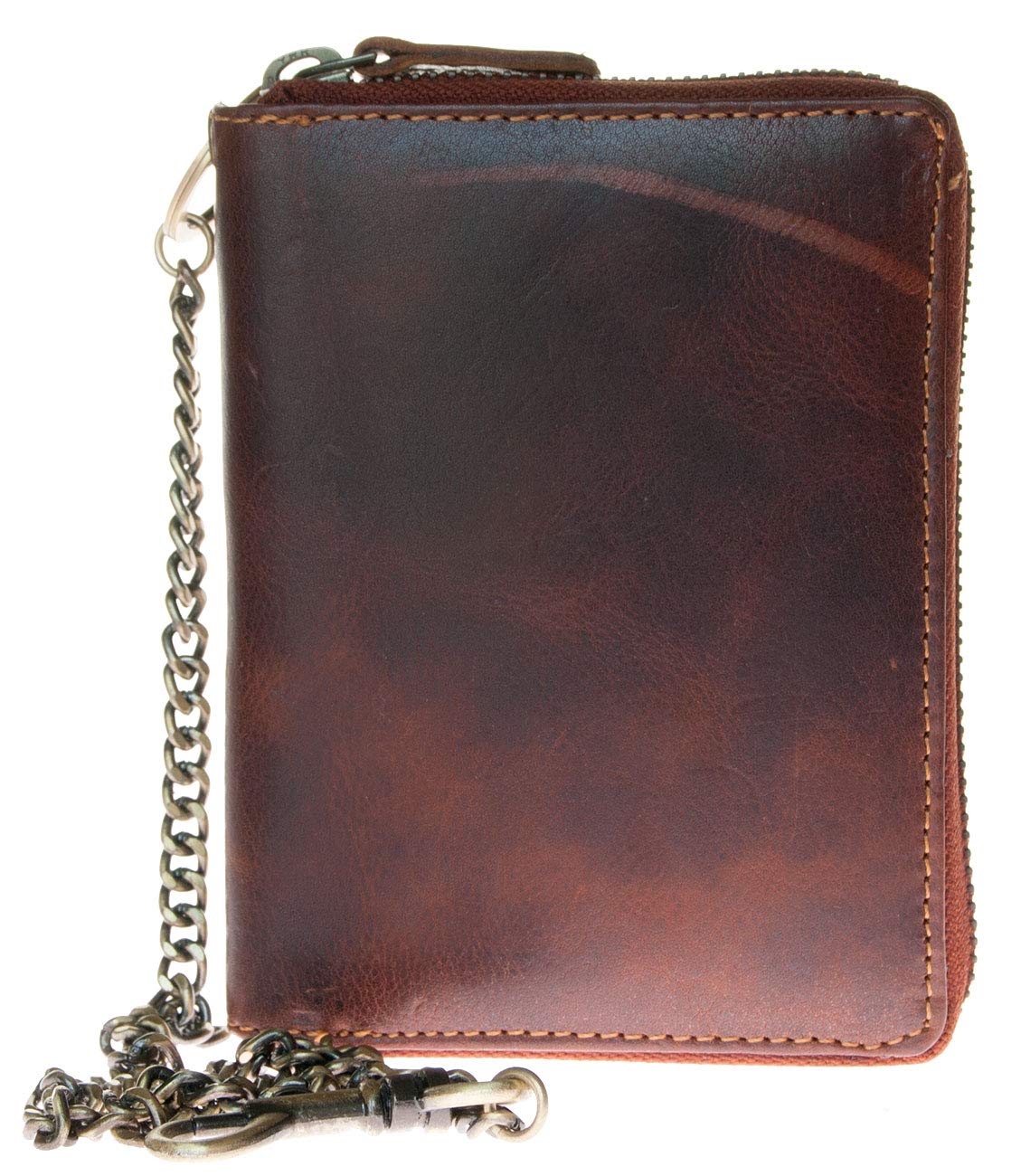 FLW Men's Genuine Leather Biker's Wallet with Metal Chain to Hang No Logos or Markings