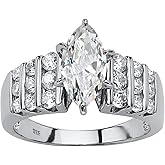 Palm Beach Jewelry Platinum-Plated .925 Sterling Silver Marquise Cut Cubic Zirconia Engagement Ring