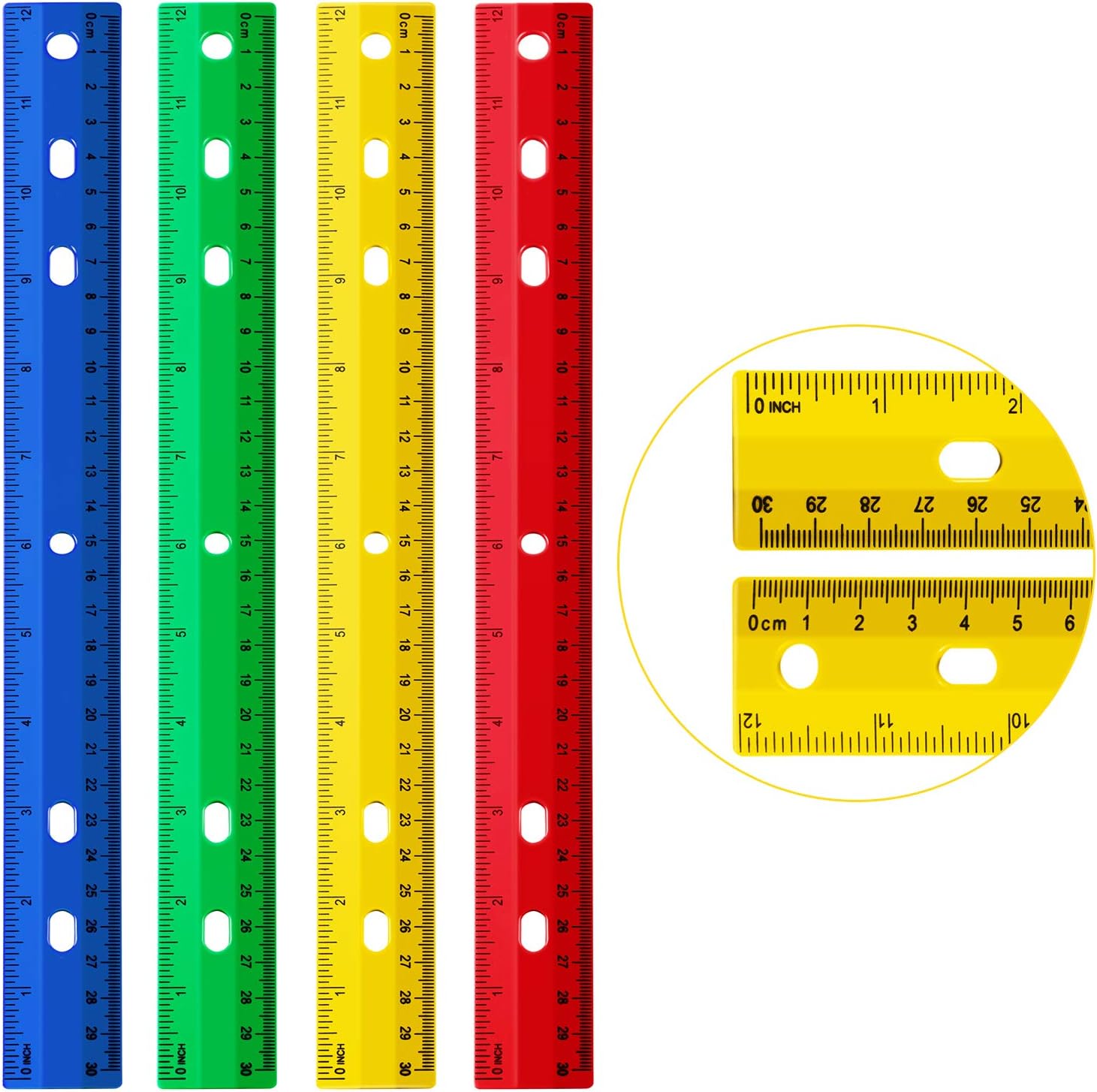 Chuangdi 20 Pieces 12 Inch Plastic Rulers, Straight Ruler Office Rulers School Rulers (4 Colors): Industrial & Scientific