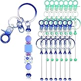 Resflyar 14 PCS Beadable Keychain Bars Bulk, Blank Bead Keychains, Metal Creative Beaded Keychain Bar Suitable for Bead Keychains Making DIY Crafts Women Men Gift, Blue and Green Gradient Color