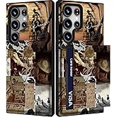 IWONE Compatible with Samsung Galaxy S25 Ultra Case Cute with Card Holder/Slot Wallet Phone Cover for Women/Cowboy Country Wrangler Collage Cow Western Cowgirl Cactus