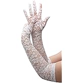 ATHX Lace Opera Tea Party Gloves for Women 19" Length Elegant Floral Bridal Wedding Prom Long Gloves Costume Accessories