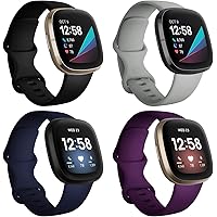 poshei 4 Pack Bands Compatible with Fitbit Versa 3 / Sense for Women and Men,Soft Silicone Sports Bands Replacement…