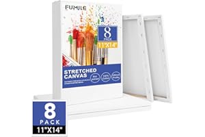 FUMILE Stretched Canvas for Painting 11x14 Inch, 8 Pack Blank Canvas -5/8 in Profile Primed Cotton White Canvases for Painting for Oil & Acrylic Paint