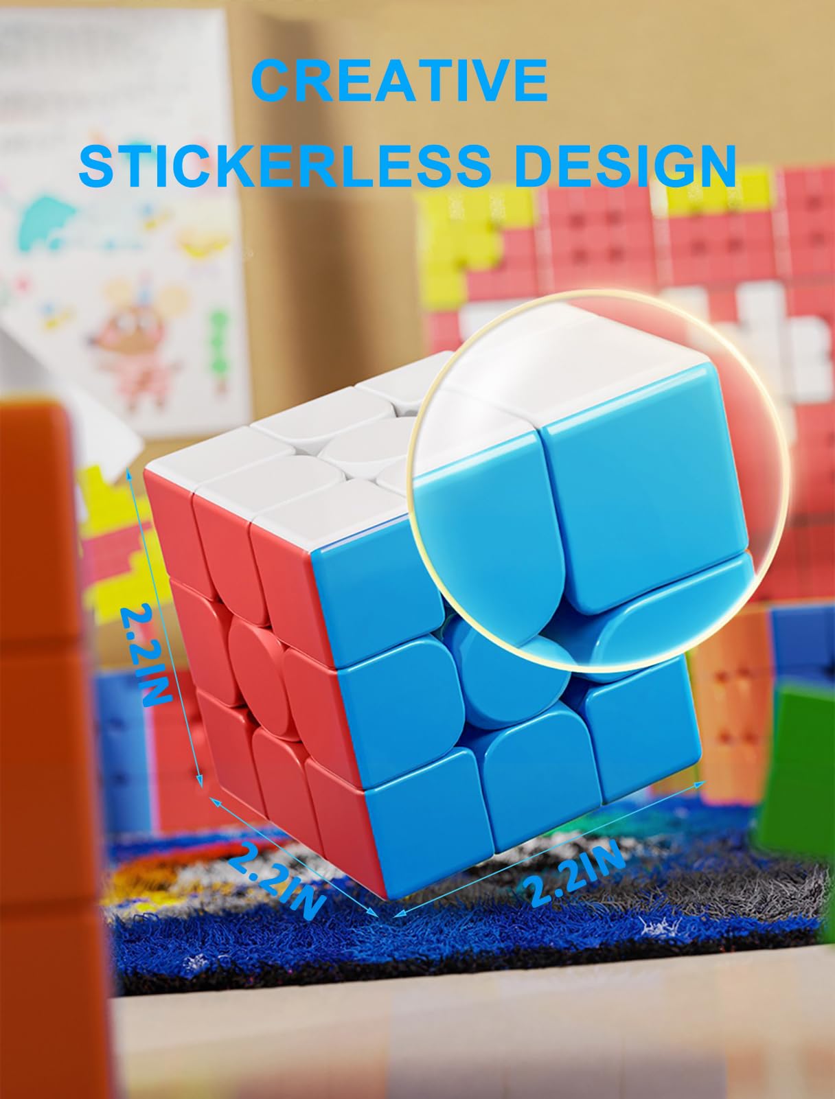 cfmour Speed Cube 3x3x3 - Moyu Meilong 3C, Stickerless Magic Cube 3x3, Fast Smooth Turning Vivid Colour 3D Puzzle Brain Toy Travel Games, Turns Quicker Than Original