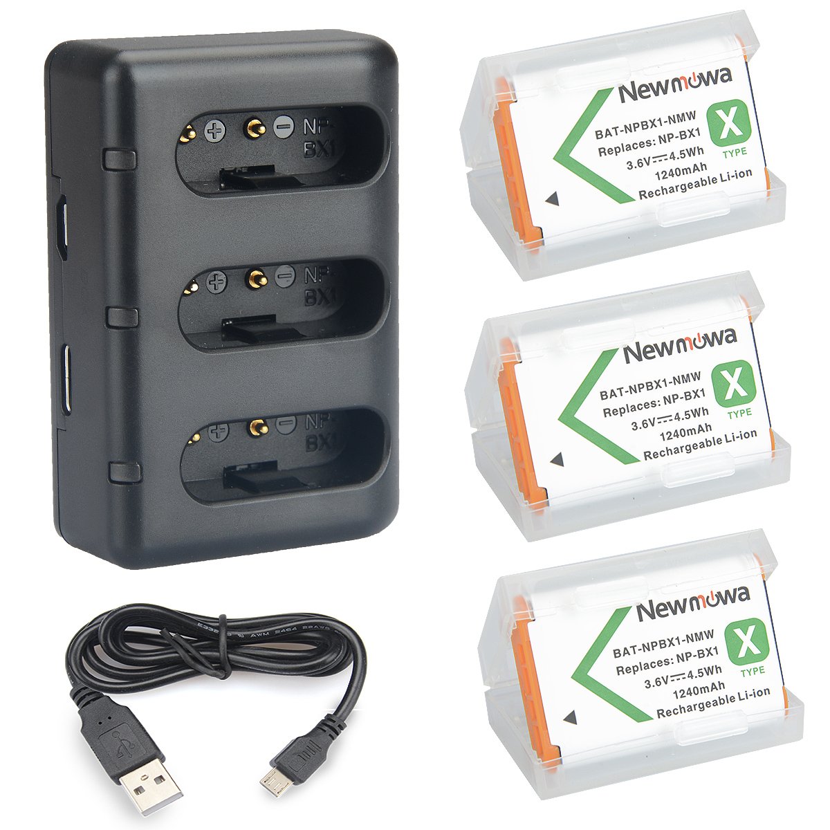 Newmowa NP-BX1 Replacement Battery (3-Pack) and 3-Channel USB Charger set for NP-BX1 and DSC-RX100,DSC-RX100 II,DSC-RX100M II,DSC-RX100 III,DSC-RX100 IV,DSC-RX100 V,DSC-RX100 VII