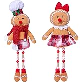 Glazeal 2pcs Gingerbread Man Doll Sets, 16.9" Handmade Couple Stuffed Gingerbread Man, Collectible Standing Figurines Ornament Christmas Decorations