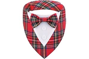 ADOGGYGO Christmas Dog Tuxedo Bandana, Red Plaid Pet Chritstmas Collar with Bowtie, Adjustable Christmas Costume for X-Large Dogs Pets (XL)