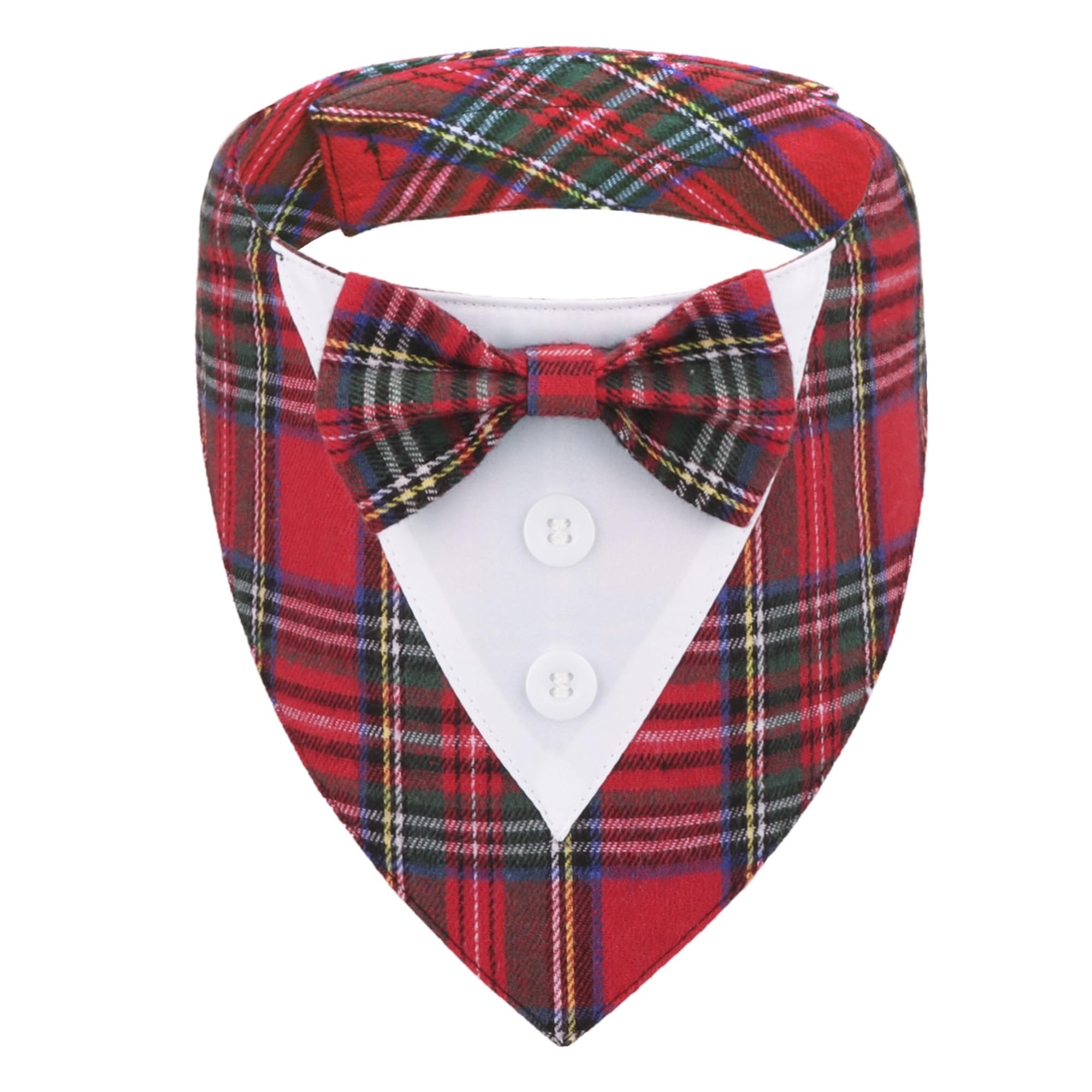 Photo 1 of ADOGGYGO Christmas Dog Tuxedo Bandana, Red Plaid Pet Chritstmas Collar with Bowtie, Adjustable Christmas Costume for Medium Dogs Pets (M)