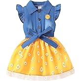 Toddler Baby Girl Denim Tulle Dress Infant Flower Tutu Sundress Summer Casual Birthday Party Beach Dresses 1-5Y