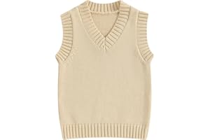 Nokpsedcb Baby Sweater Vest Toddler Boy Girl Sleeveless V-Neck Solid Knit Vest Fall Winter Clothes
