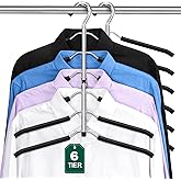 DOIOWN Space Saving 6 Tier Coat Hangers - Non Slip Foam Padded, Black Metal Sweater & T Shirt Hangers for Men & Women, 2 Pack Closet Organizers