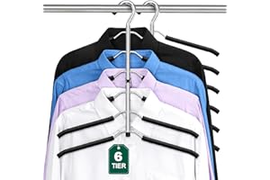 DOIOWN Space Saving 6 Tier Coat Hangers - Non Slip Foam Padded, Black Metal Sweater & T Shirt Hangers for Men & Women, 2 Pack Closet Organizers