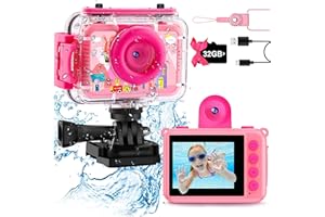 GKTZ Kids Camera - Underwater Camera Birthday Gifts for Girls Boys Children Digital Waterproof Camera with 32GB SD Card, Pool