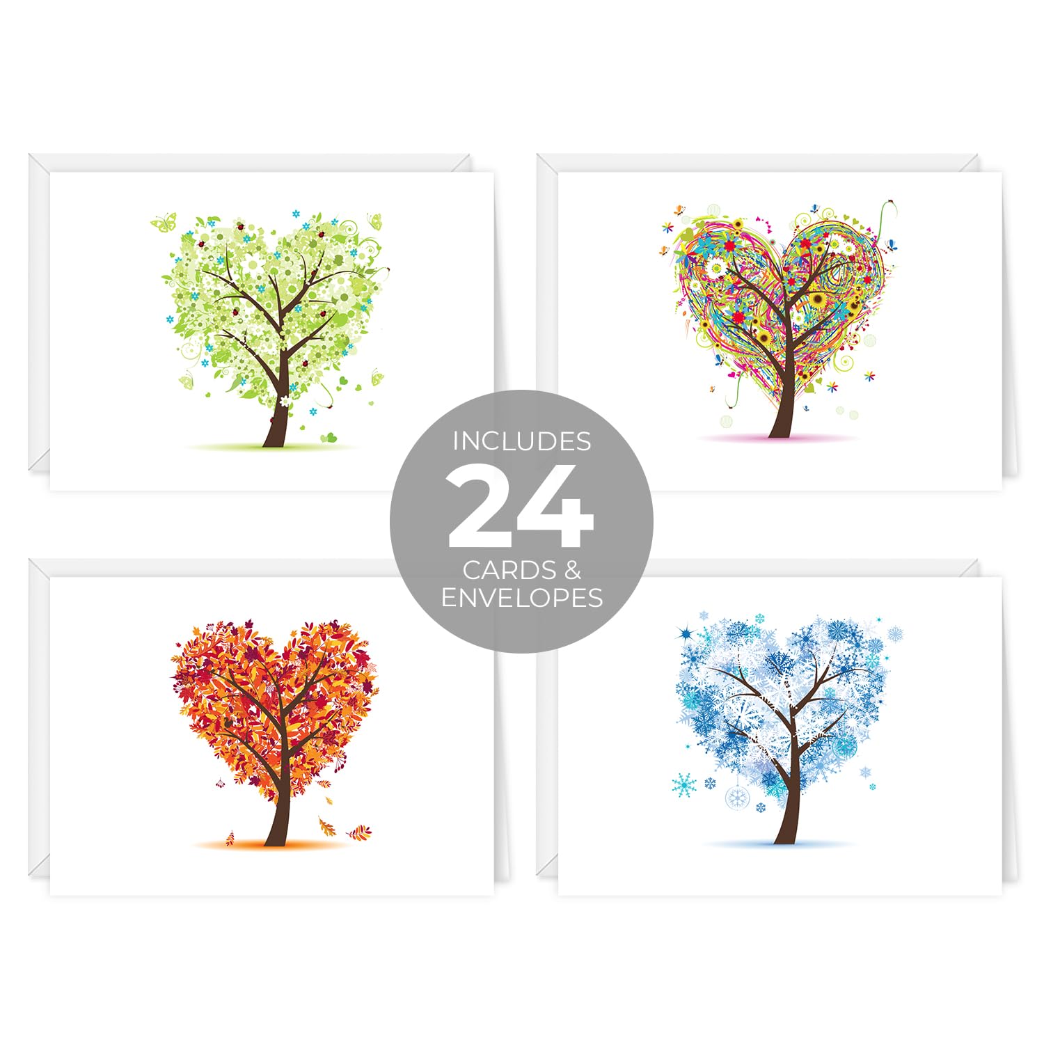 Seasons of Life Note Card Assortment Pack/Set Of 24 Greeting Cards And White Envelopes / 4 7/8