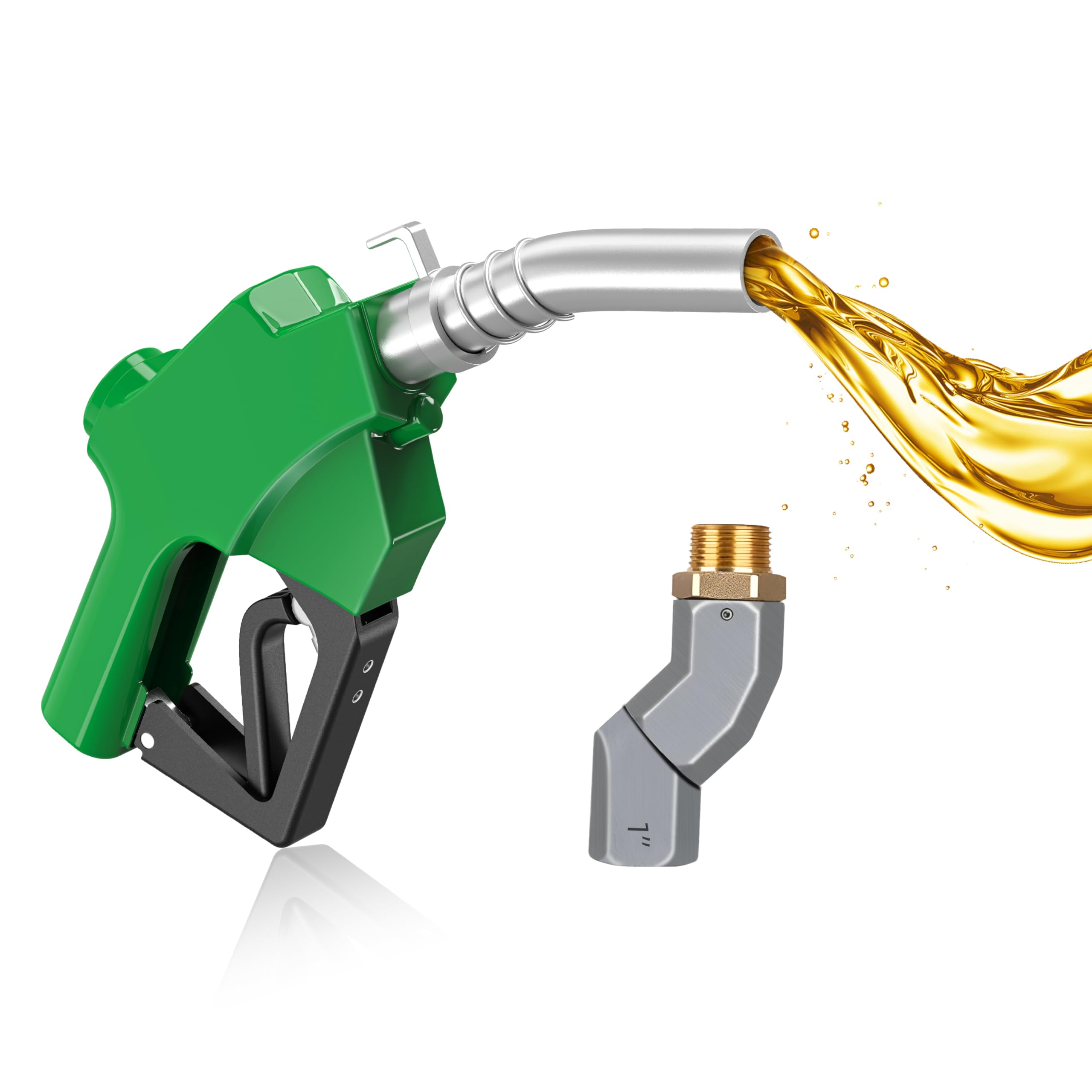 Photo 1 of 1'' NPT Automatic Fuel Nozzle with Fuel Hose Swivel & Hook, Auto Shut-Off Aluminum Alloy Diesel Nozzle Max Flow Rate 30 GPM, 19/16" (OD=30mm) Spout for Diesel, Gasoline, Biodies