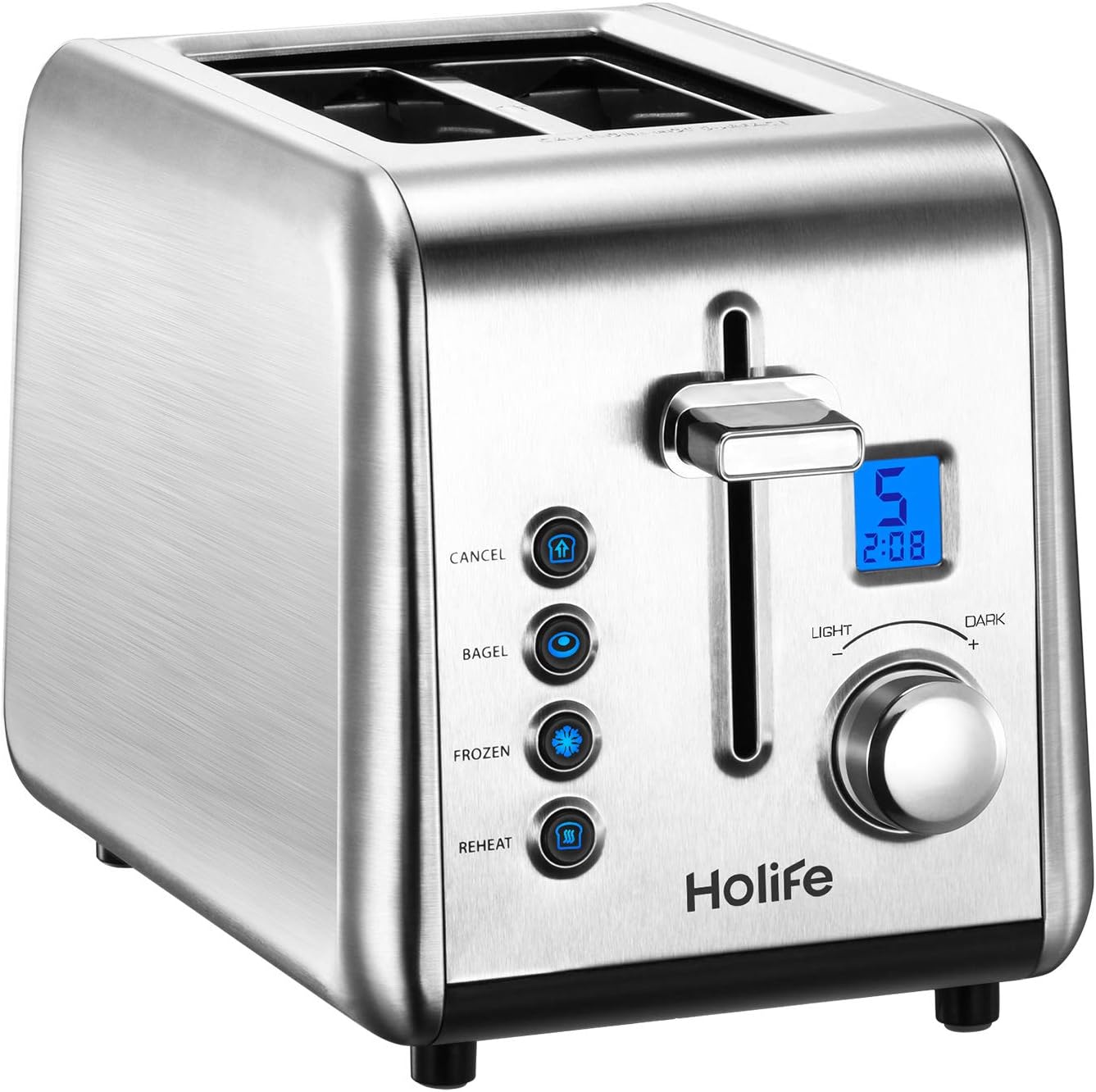 Holife Stainless Steel Bagel Toasters with LCD Timer, 6 Bread Settings, Bagel/Defrost/Reheat Function, 1.5" Wide Slots, Removable Crumb Tray, 900W