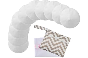 OIIKAIN Reusable Nursing Pads with Washing Bags - 10-Pack Viscose from Bamboo Breastfeeding Pads, Washable Organic Maternity Nipple Pads (L 4.72") (3 Layer Anti-Slip, Anti-Slip Particles)