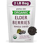 Organic Elderberries Dried Bulk | Whole European Elderberry Dried, Wildcrafted All Natural | Non-GMO, Non-irradiated | Immunity Booster Antioxidants and Vitamins | Make Syrup, Tea| 2 lb (32 oz)