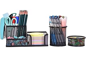Freewindo Mesh Desk Organizer, Set of 3 Pen Holder Office Desk Accessories with Pencil Holder Sticky Note Holder, Pencil Cup and Paperclips Cup