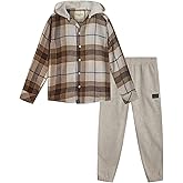 AEROPOSTALE Boys Jogger Pant Set - 2 Piece Flannel Hooded Button Down Shirts and Boys Joggers Sweatpants Clothing Set (8-12)