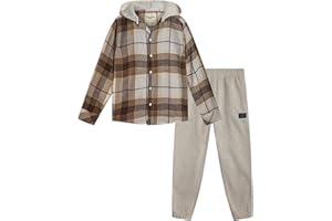 AEROPOSTALE Boys Jogger Pant Set - 2 Piece Flannel Hooded Button Down Shirts and Boys Joggers Sweatpants Clothing Set (8-12)