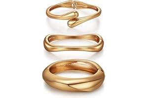 QPELL Chunky Gold Bangle Bracelets for Women Trendy 14K Gold Plated Cuff Bracelets Stack, Dainty Bracelet Sets Fashion Jewelry Gift