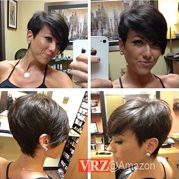 Amazon Com Vrz Short Human Hair Wigs Pixie Cut Black Wig With