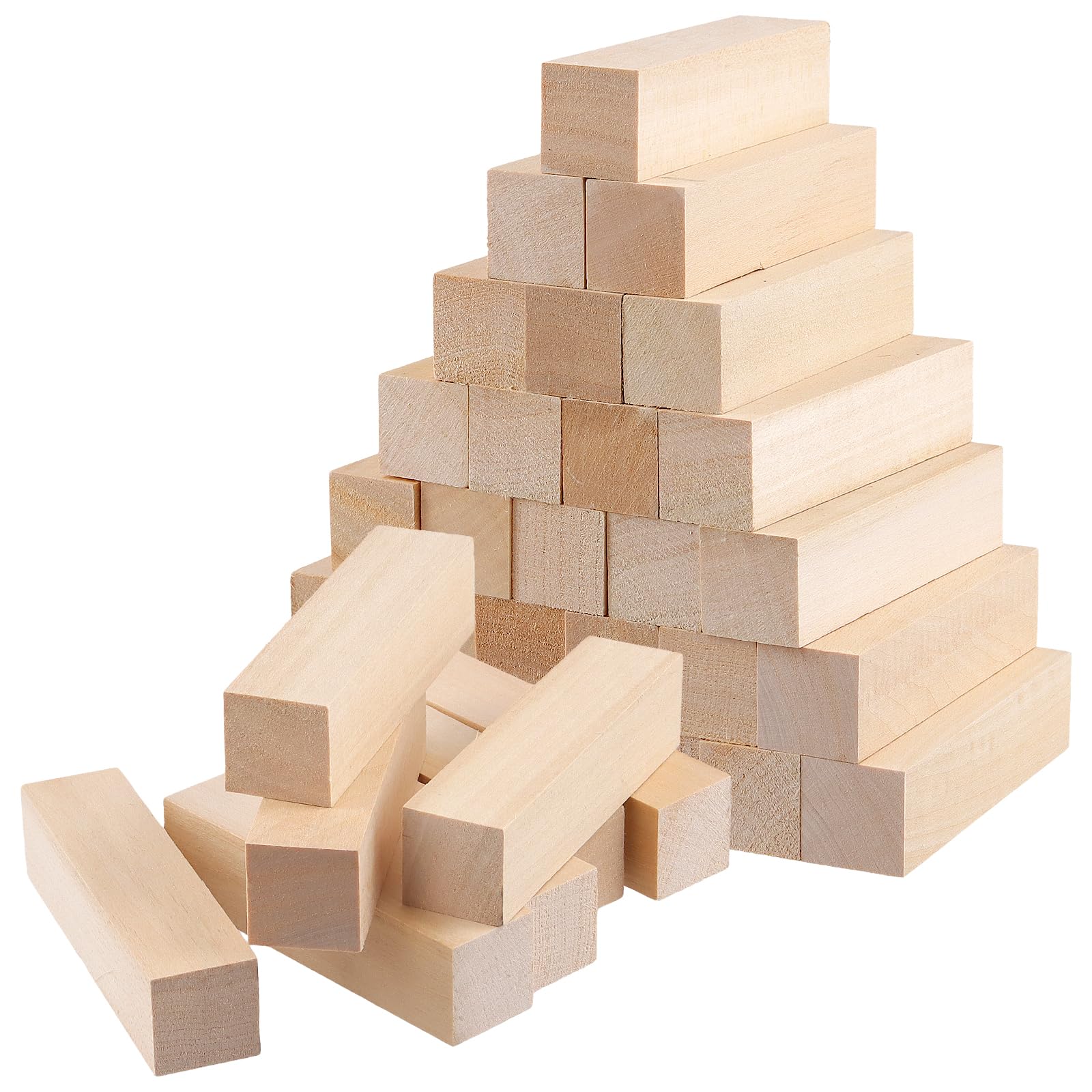 MUKCHAP 50 PCS Basswood Blocks, 10x2.5x2.5cm Smooth Blank Blocks, Unfinished Wood Squares for DIY Crafts, Ornaments, Engraving, Painting